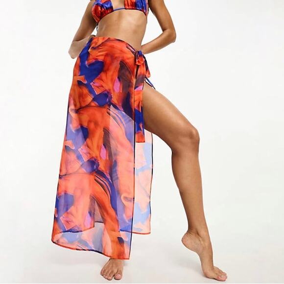 Public Desire Asos abstract print chiffon maxi sarong in multi Size 8 New NWT - Picture 15 of 16